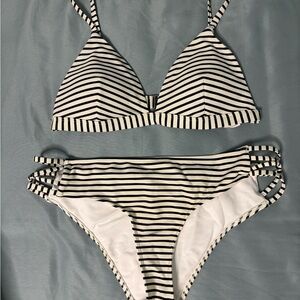 Striped Black and White Bikini Set